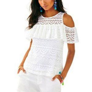 Lilly Pulitzer NWT Lyra Top Resort White Scalloped Lace $98 Size XXS